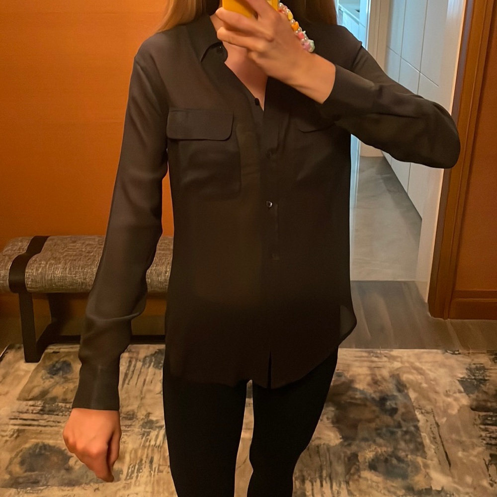 Equipment Navy Slightly Sheer Long Sleeve, cute with bralette, never worn
